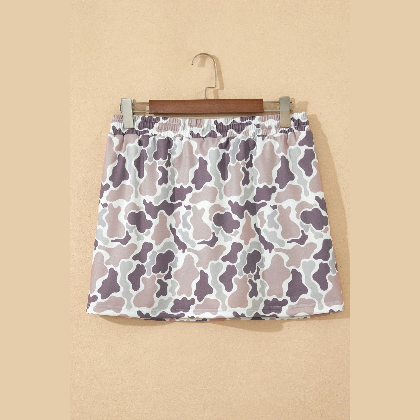 Posie Khaki Abstract Camo Elastic Waist Drawstring Mini Skort