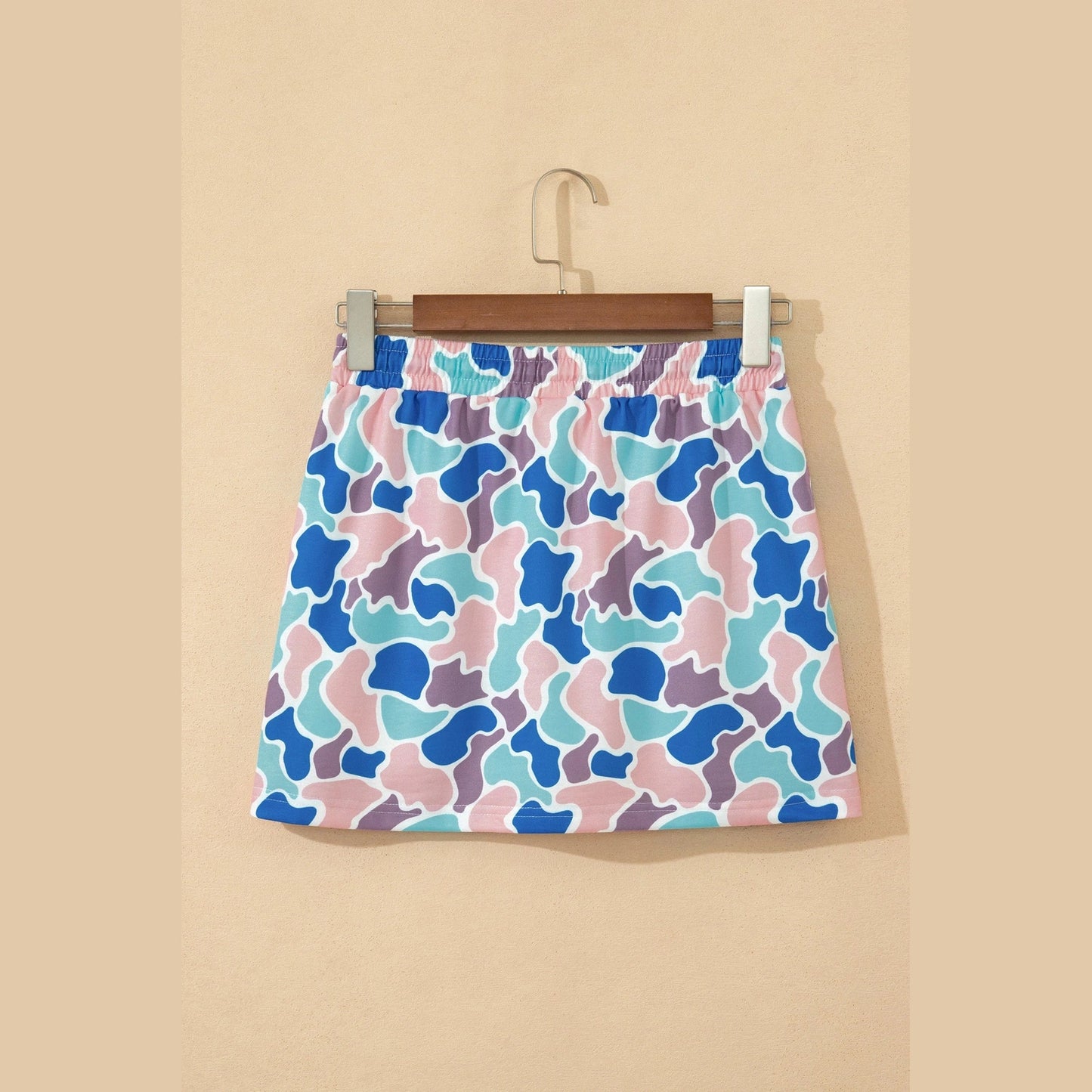 Posie Blue Abstract Camo Elastic Waist Drawstring Mini Skort