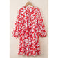 Rosie Red Floral Print Puff Sleeve Split Neck Babydoll Mini Dress