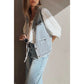 Prisha Beau Blue Frayed Edge Flap Pockets Denim Vest Jacket
