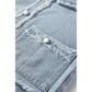 Prisha Beau Blue Frayed Edge Flap Pockets Denim Vest Jacket