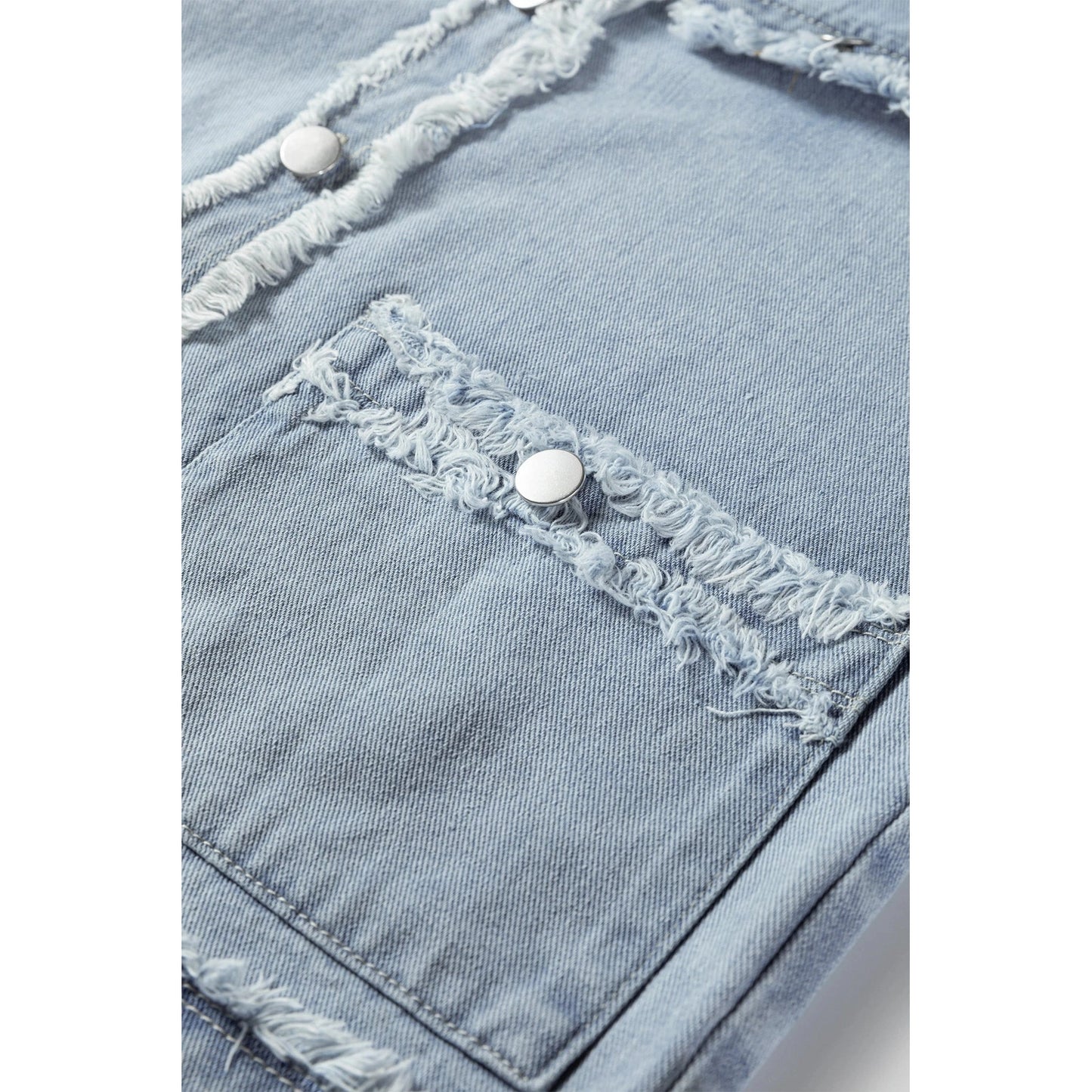 Prisha Beau Blue Frayed Edge Flap Pockets Denim Vest Jacket