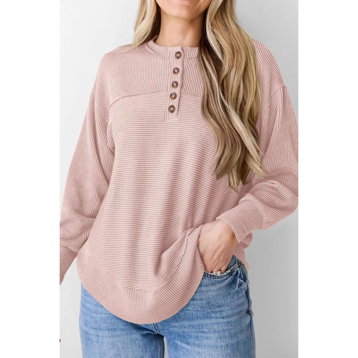 Prissy Pink V-Neck Knitted Long Sleeve Top