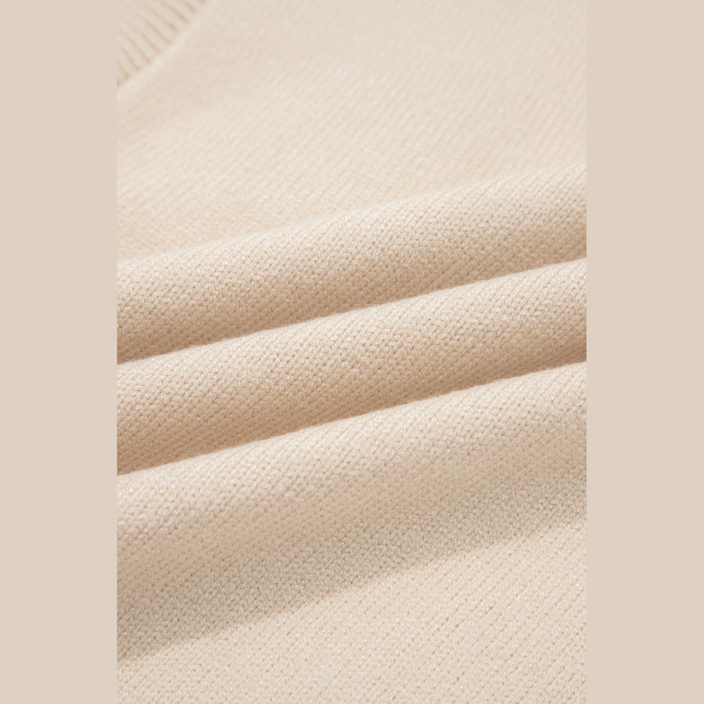 Prissy Parchment Corded Horseshoes Ribbed Trim Mock Neck Short Sleeve Sweater