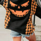Black Patchwork Plaid Pumpkin Face Long Sleeve Top