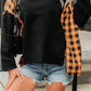 Black Patchwork Plaid Pumpkin Face Long Sleeve Top