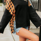 Black Patchwork Plaid Pumpkin Face Long Sleeve Top