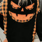 Black Patchwork Plaid Pumpkin Face Long Sleeve Top
