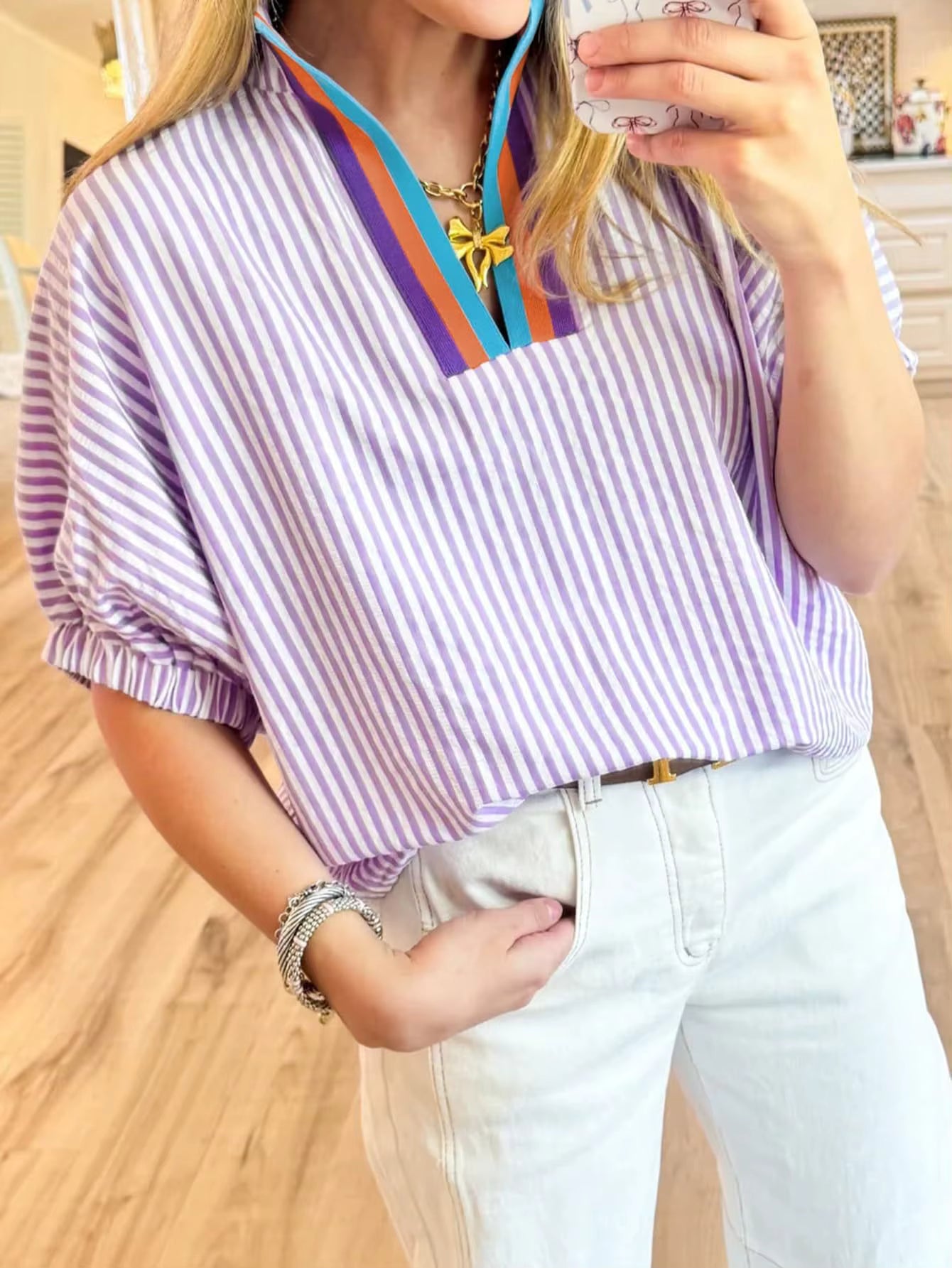 Destin Striped Collar Pop Top - 3 Colors