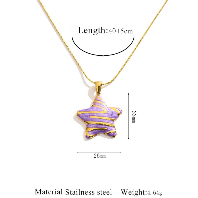 Enamel Star Pendant Necklace - 5 Colors