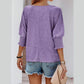 Kirsi Purple Pleated Cuff 3/4 Sleeve Top