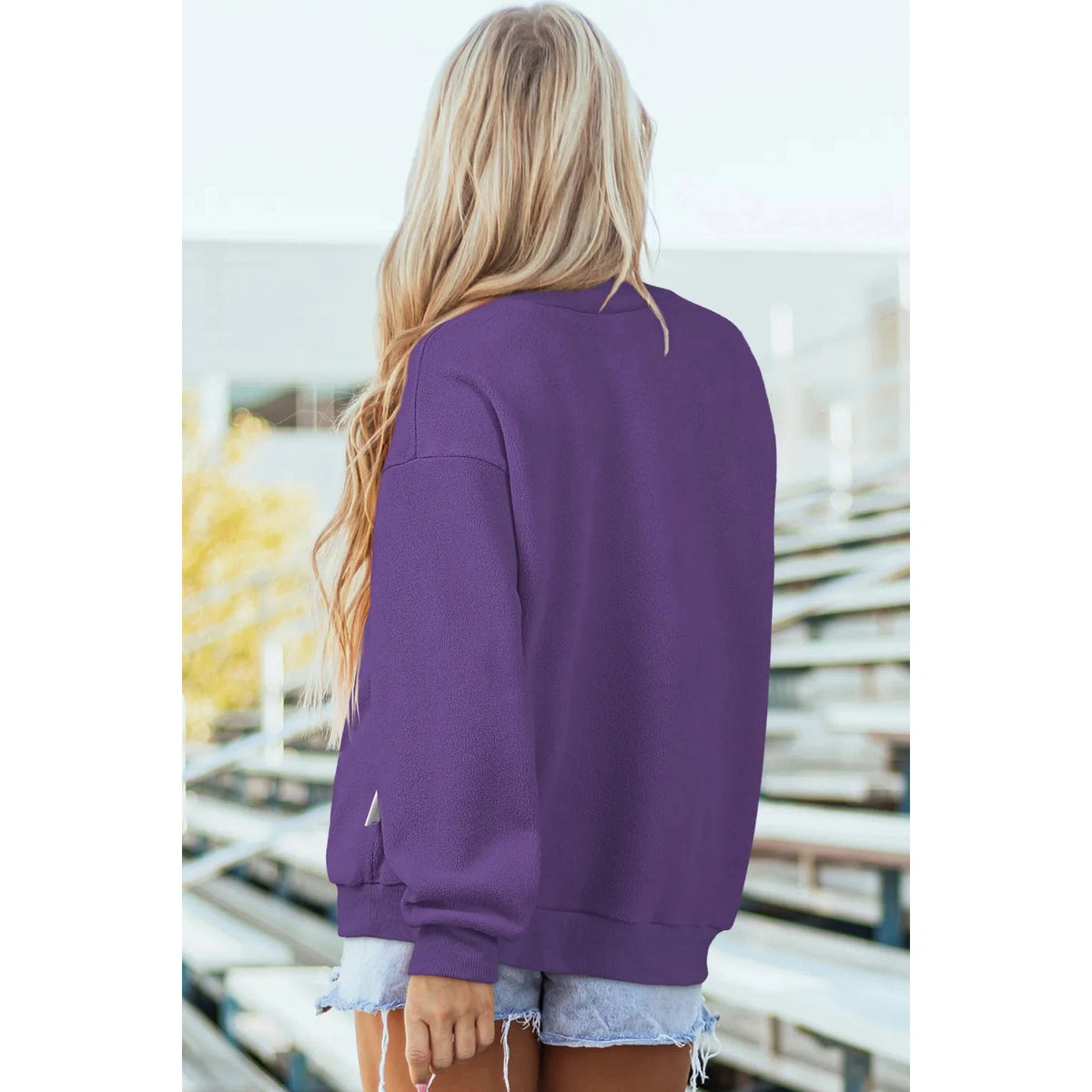 Alessia Purple Oversize Drop Shoulder Reversible Mock Neck Sweatshirt