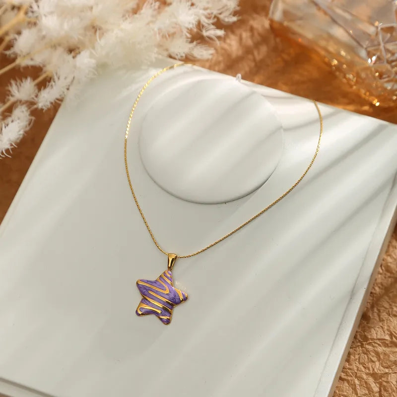 Enamel Star Pendant Necklace - 5 Colors