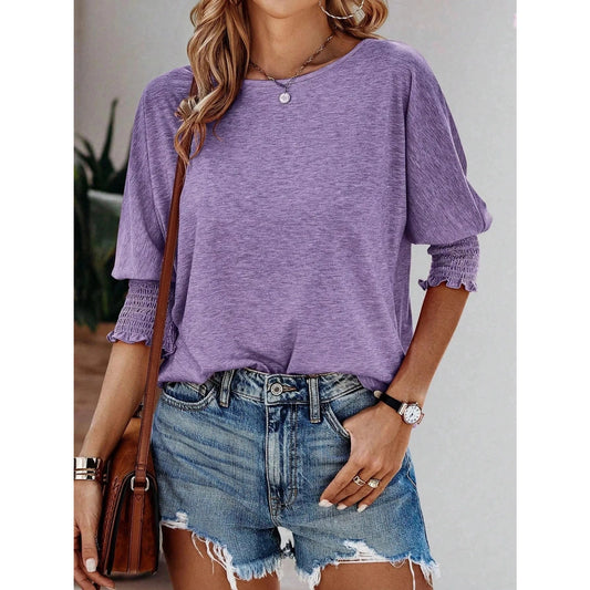 Kirsi Purple Pleated Cuff 3/4 Sleeve Top
