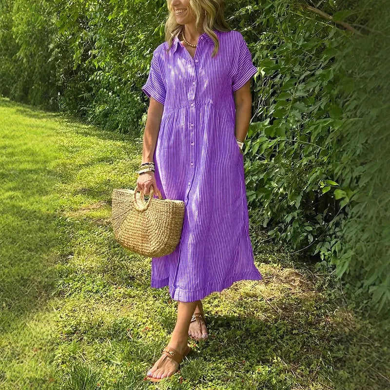 Kyra Purple Boho Striped Shirt Dress