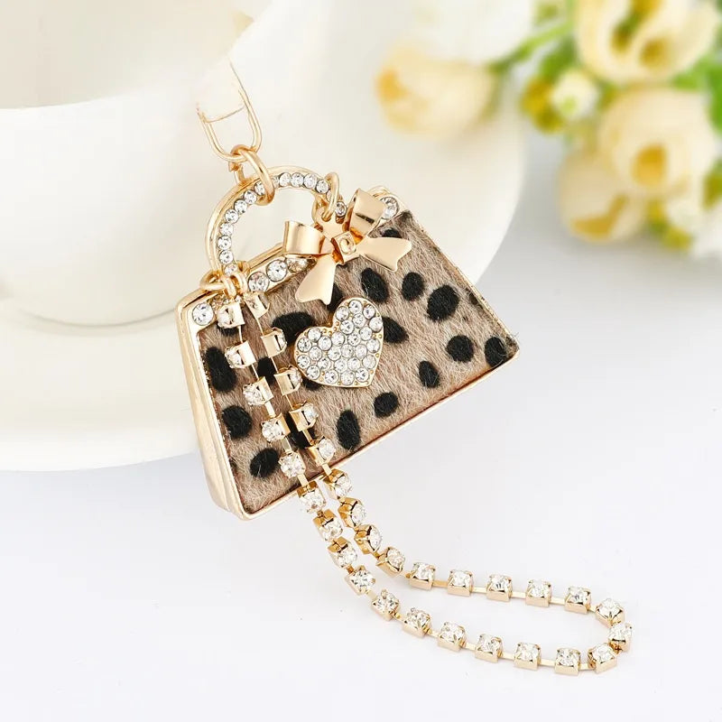 Leopard Mini Bag Charm with Rhinestone Accents