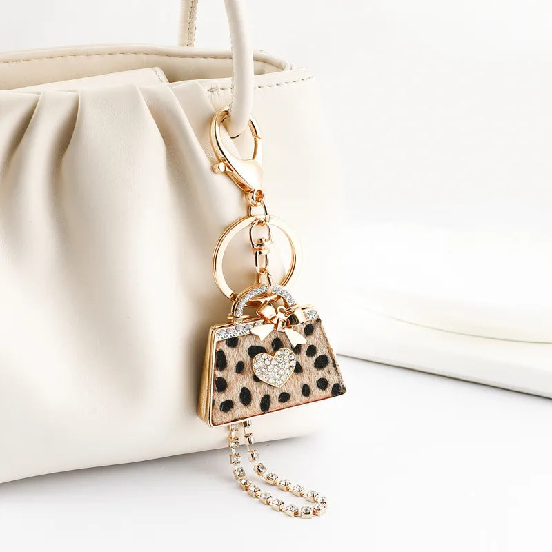 Leopard Mini Bag Charm with Rhinestone Accents