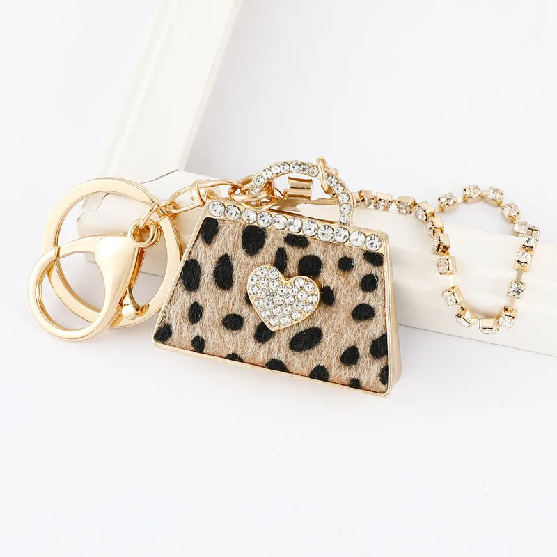 Leopard Mini Bag Charm with Rhinestone Accents