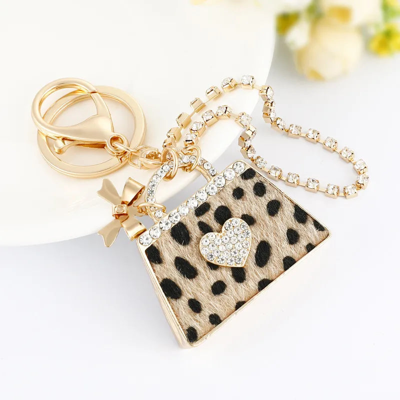 Leopard Mini Bag Charm with Rhinestone Accents