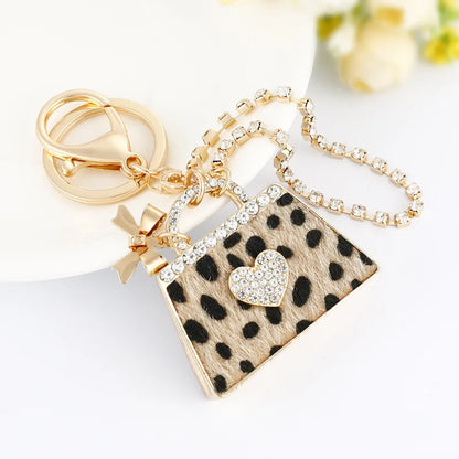 Leopard Mini Bag Charm with Rhinestone Accents