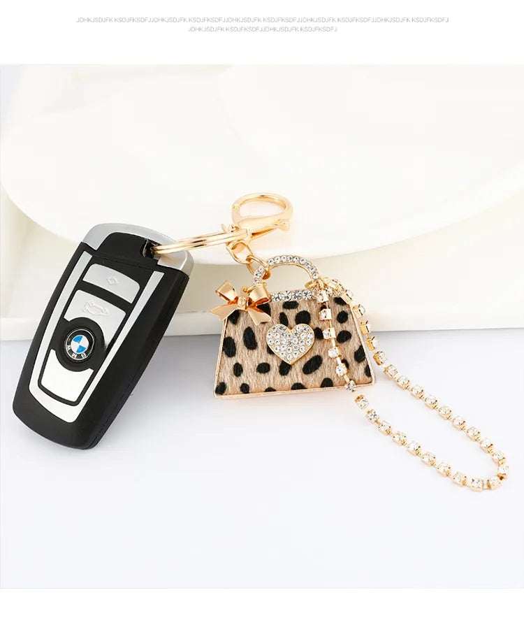 Leopard Mini Bag Charm with Rhinestone Accents
