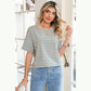 Quinly Sky Blue Stripe Contrast Crew Neck Drop Shoulder Loose Tee