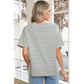 Quinly Sky Blue Stripe Contrast Crew Neck Drop Shoulder Loose Tee