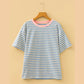 Quinly Sky Blue Stripe Contrast Crew Neck Drop Shoulder Loose Tee