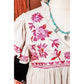 REDUCED!!!  Quella Beige Floral Embroidered Short Sleeve Notched V Neck Blouse  REDUCED!!!