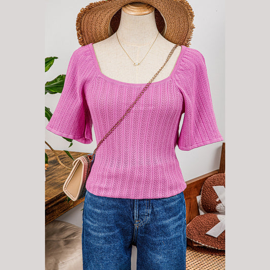 REDUCED!!!  Quince Textured Square Neck Half Sleeve Knitted Top  REDUCED!!!