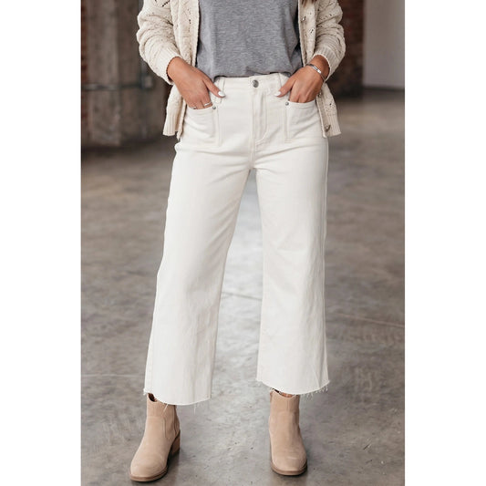 Quince White Raw Hem Ankle-length Loose Jeans