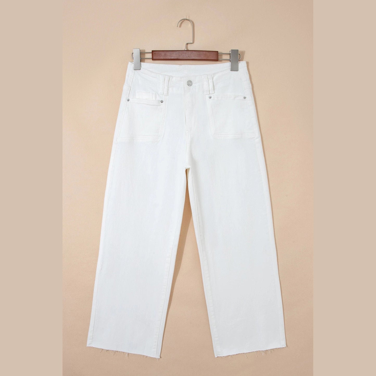 Quince White Raw Hem Ankle-length Loose Jeans