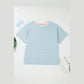Quinly Sky Blue Stripe Plus Size Drop Shoulder Contrast Trim Round Neck Tee