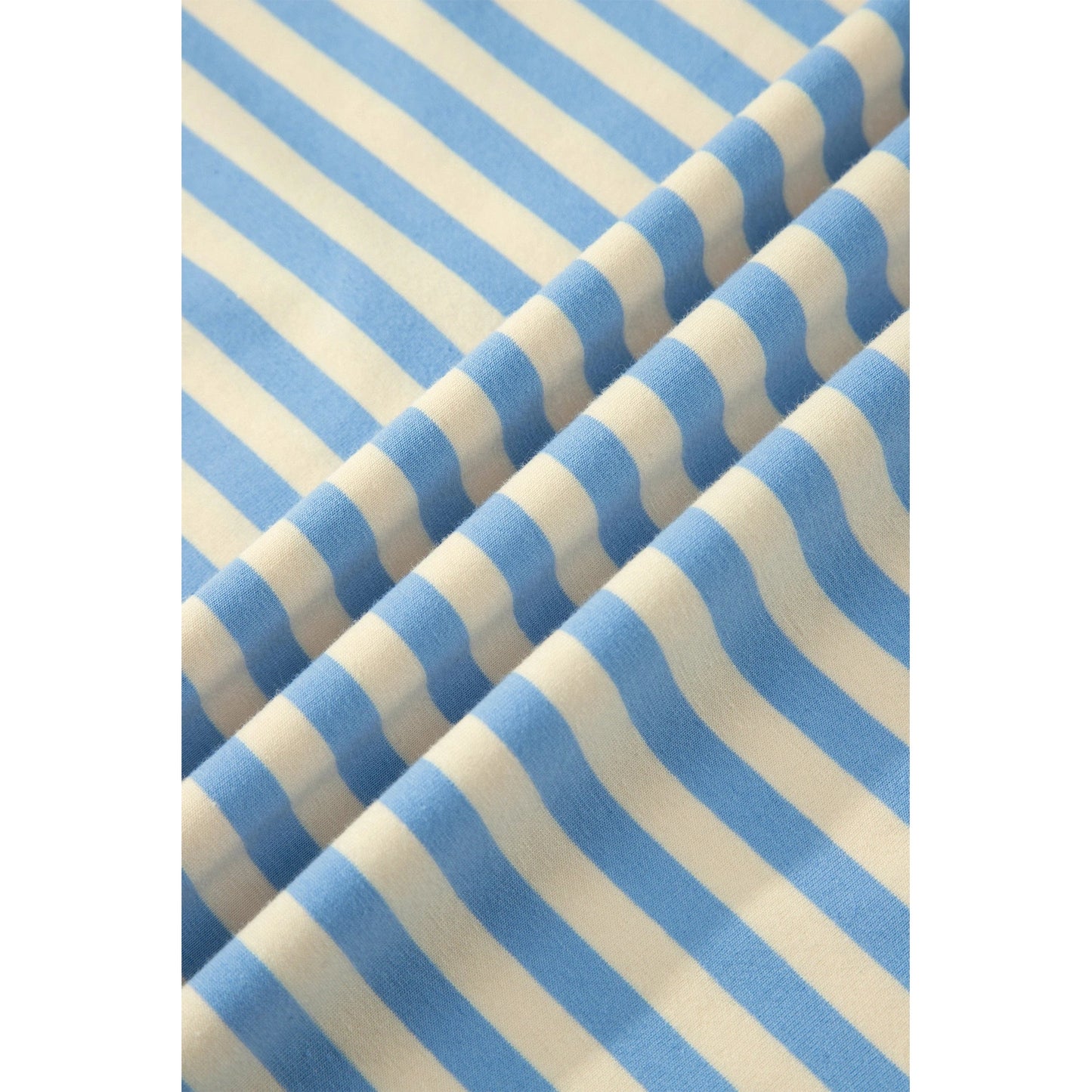 Quinly Sky Blue Stripe Plus Size Drop Shoulder Contrast Trim Round Neck Tee
