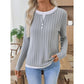 Rachael Grey Ribbed Knit Button Detail Contrast Top