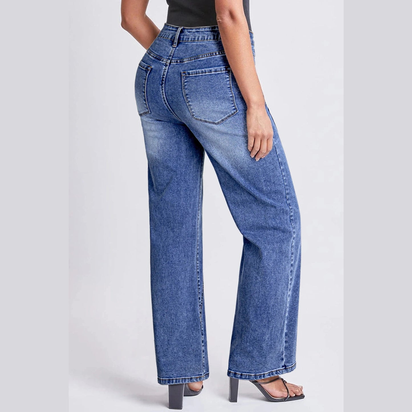 Romee Dark Blue Trendy Seam Detail Straight Leg Jeans