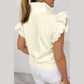 Riley Beige Zipped up Collared Ruffled Short Sleeve Blouse