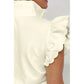 Riley Beige Zipped up Collared Ruffled Short Sleeve Blouse