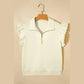 Riley Beige Zipped up Collared Ruffled Short Sleeve Blouse