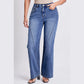 Romee Dark Blue Trendy Seam Detail Straight Leg Jeans