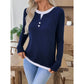 Rachael Blue Ribbed Knit Button Detail Contrast Top