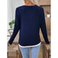 Rachael Blue Ribbed Knit Button Detail Contrast Top