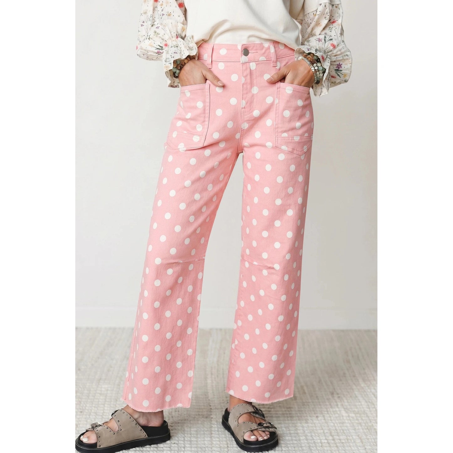 Rachel Pink Polka Dot Casual Slim Fit Jeans