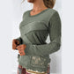 Ragda Sage Green Waffle Ribbed Lace Patchwork Long Sleeve Top
