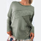 Ragda Sage Green Waffle Ribbed Lace Patchwork Long Sleeve Top