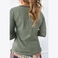 Ragda Sage Green Waffle Ribbed Lace Patchwork Long Sleeve Top