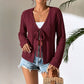 Raine Maroon Cable‑Knit Tie Cardigan