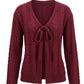 Raine Maroon Cable‑Knit Tie Cardigan