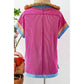 Randi Bright Pink Textured Contrast Trim Round Neck T Shirt