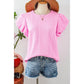 Rashell Pink Textured Puff Sleeve T Shirt